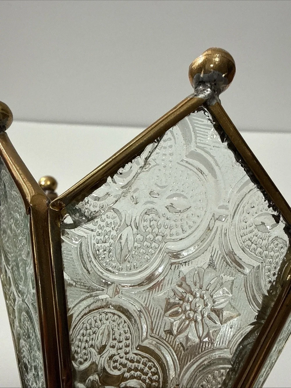 Vintage Crown Glass & Brass Decorative Votive Holder - Gold & Clear India fairy